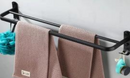 Porta Toalha Suporte Toalheiro Banheiro Duplo Inox Premium Preto