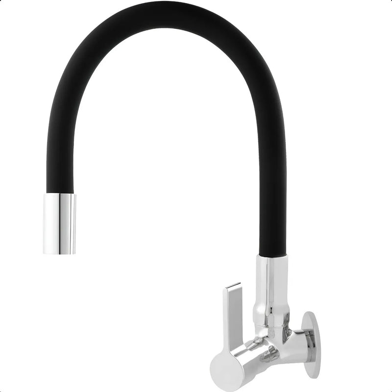 Torneira Tubo Flexível Parede Cozinha Silicone Preta