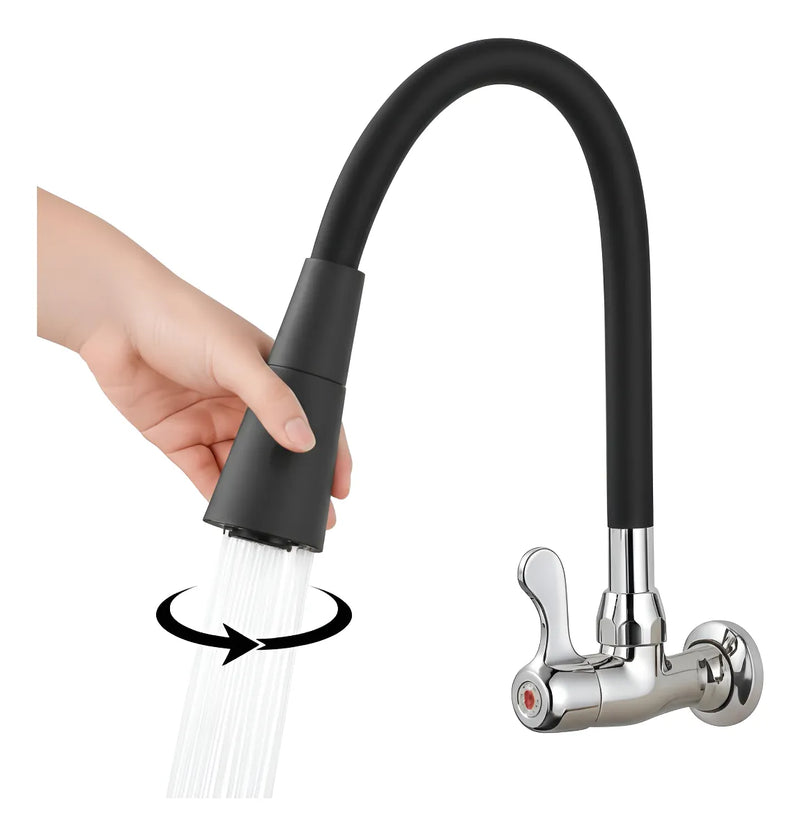 Torneira Gourmet Cozinha Flexível Preta Com Ducha Duplo Jato Preto Cromado