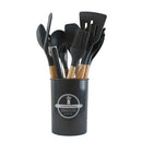 KIT de Utensílios Para Cozinha em Silicone e Bambu 12 Peças - cor aleatoria