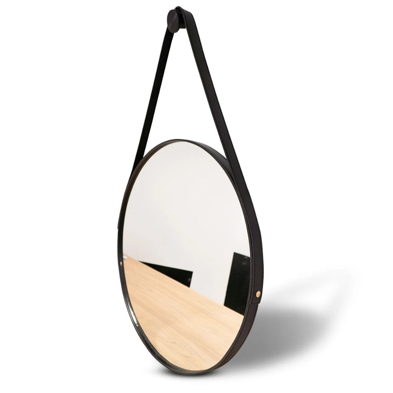 Espelho Redondo De Parede 40cm Decorativo C/ Costura - Preto