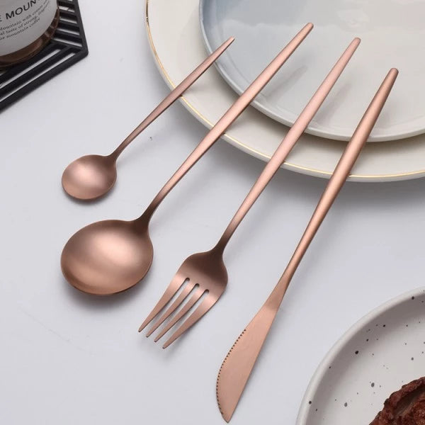 24 Pcs RosaCor Dourada Garfo e Colher e Faca Conjunto De Talheres De Aço luxo