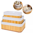 Kit 3 Cestos Organizadores de Bambu Multiuso com Forro com 3 Tamanhos 30cm x 20cm x12cm