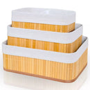 Kit 3 Cestos Organizadores de Bambu Multiuso com Forro com 3 Tamanhos 30cm x 20cm x12cm