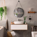 Espelho Redondo De Parede 40cm Decorativo C/ Costura - Marrom