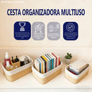 Kit 3 Cestos Organizadores de Bambu Multiuso com Forro com 3 Tamanhos 30cm x 20cm x12cm