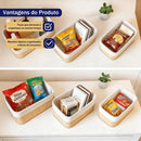 Kit 3 Cestos Organizadores de Bambu Multiuso com Forro com 3 Tamanhos 30cm x 20cm x12cm