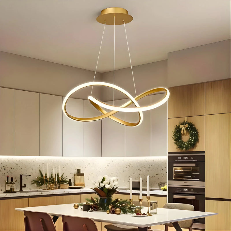 Lustre Moderno para Sala Led Dourado Infinito Curvas Luminária Quarto Decoração