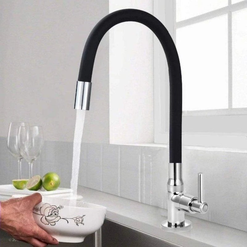 Torneira de Cozinha de Mesa Gourmet Bica Flexível Preta Giro 360°