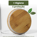 05 Potes de Vidro Hermético Transparente Tampa Bambu Porta Alimentos