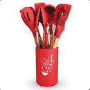 KIT de Utensílios Para Cozinha em Silicone e Bambu 12 Peças - cor aleatoria