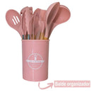KIT de Utensílios Para Cozinha em Silicone e Bambu 12 Peças - cor aleatoria